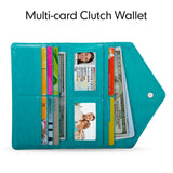 HAWEE Card Wallet RFID Blocking Envelope Style Tri-fold Checkbook Clutch Slim Vegan Leather 2 ID Windows with Coin Pocket, Green