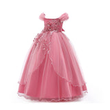 HAWEE Flower Girls Embroidery Lace Bridesmaid Dress Beaded Wedding Party Full Length Dance Gown for Girls 4-14 Years - KAMO