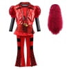 Kids Red Costume Girls Short Sleeves Jacket Top Flared Pants Wig 4pcs Halloween Princess Dress up 5-15Y