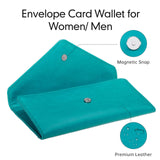 HAWEE Card Wallet RFID Blocking Envelope Style Tri-fold Checkbook Clutch Slim Vegan Leather 2 ID Windows with Coin Pocket, Green