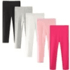 HAWEE 5 Pack Girls Leggings Cotton Leggings for Girls Tights Pants for Kids Toddler Stretchy Full Length Multipack 2-7T - KAMO