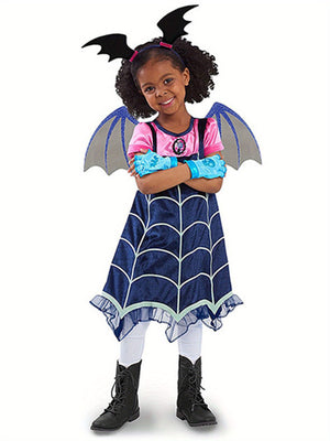 Adorable Girls' Vampirina Costume Set - Soft Velvet Halloween Dress with Detachable Bat Wings & Matching Headband - Perfect for Cosplay, Parties & Photoshoots - Sizes 2Y to 7Y - KAMO