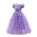HAWEE Princess Dress for Girl Purple Cosplay Halloween Costume Puff Sleeve Layerd Dresses - KAMO