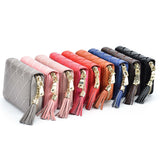 HAWEE RFID Credit Card Wallet for Women Accordion Genuine Leather 15 Slots Case Card Holder Tassel Pendant, Black
