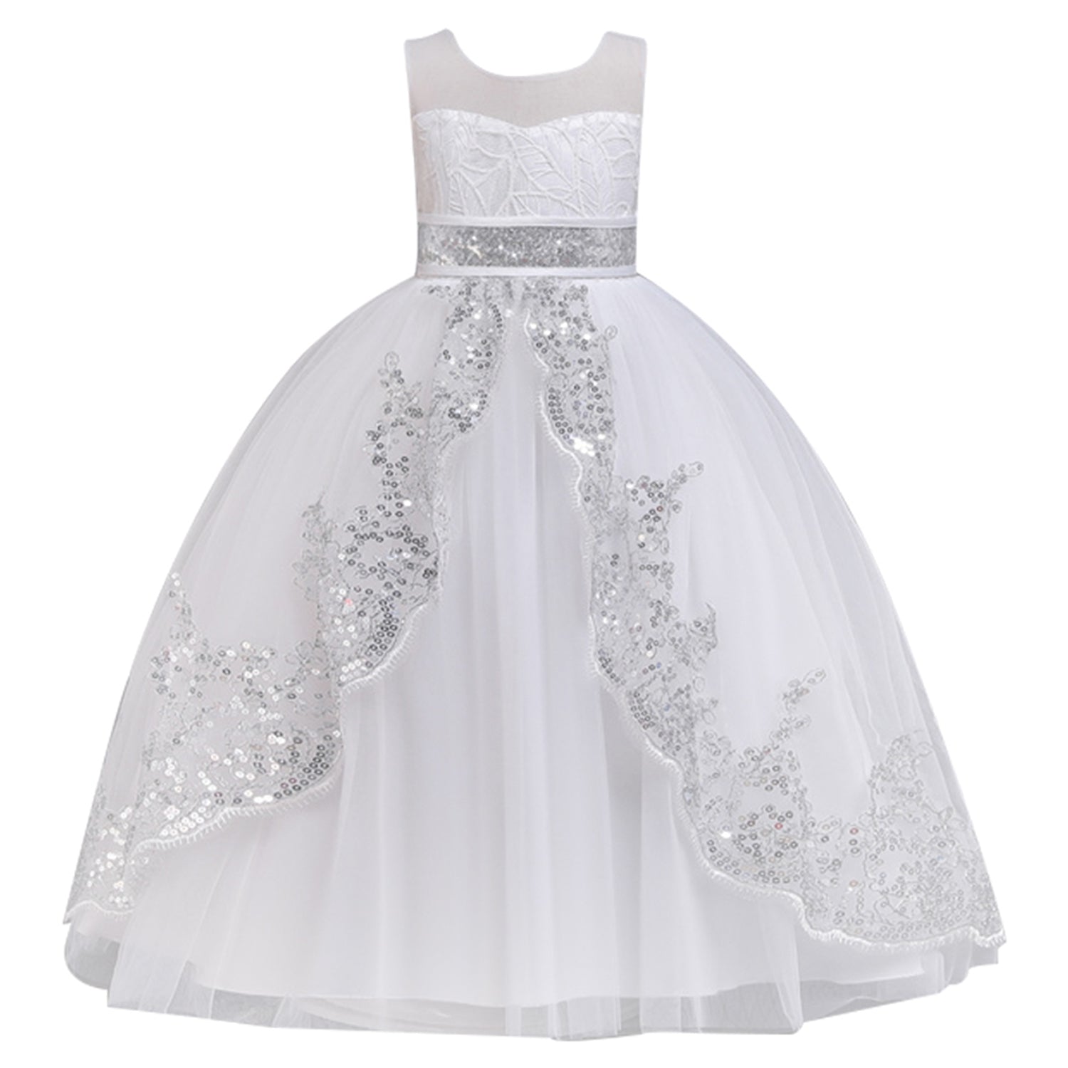 Phenas Big Girls Lace Princess Bridesmaid Dress Sequins Wedding Long Ball Gown Pageant Evening Dresses - KAMO