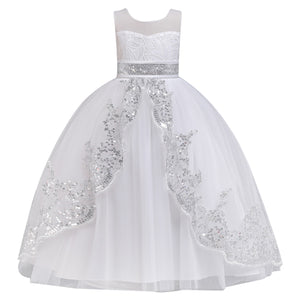 Phenas Big Girls Lace Princess Bridesmaid Dress Sequins Wedding Long Ball Gown Pageant Evening Dresses - KAMO