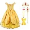 HAWEE Princess Dress Up Costume for Girls Birthday Cosplay Party with Accessories, Yellow - KAMO
