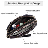 HAWEE Women's Wristlet Wallet Genuine Leather Double Zipper Casual Ruched Clutch Purse, Green