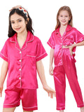 HAWEE Girls Pajamas Satin Pajama Set Silk Pjs Short Sleeve Sleepwear Loungewear Clothes Set Size 1-13 Years - KAMO