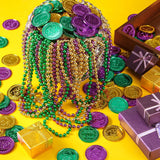 200pcs Mardi Gras Coins & 24pcs Necklaces - Gold/Green/Purple Party Decorations for Parades & Masquerade Favors - KAMO