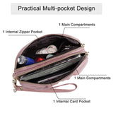 HAWEE Women's Wristlet Wallet Genuine Leather Double Zipper Casual Ruched Clutch Purse, Green