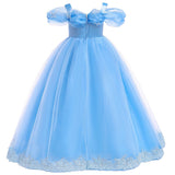 HAWEE Princess Dress for Girls, Halloween Cosplay Costume Toddler Off the Shoulder Blue Fancy Outfit - KAMO