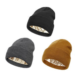 HAWEE 3 Pack Satin Lined Winter Beanie Hats,Silk Lined Beanie Knit Soft Warm Cuffed Hat for Women Men
