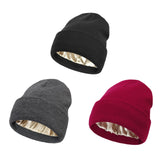 HAWEE 3 Pack Satin Lined Winter Beanie Hats,Silk Lined Beanie Knit Soft Warm Cuffed Hat for Women Men