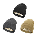 HAWEE 3 Pack Satin Lined Winter Beanie Hats,Silk Lined Beanie Knit Soft Warm Cuffed Hat for Women Men