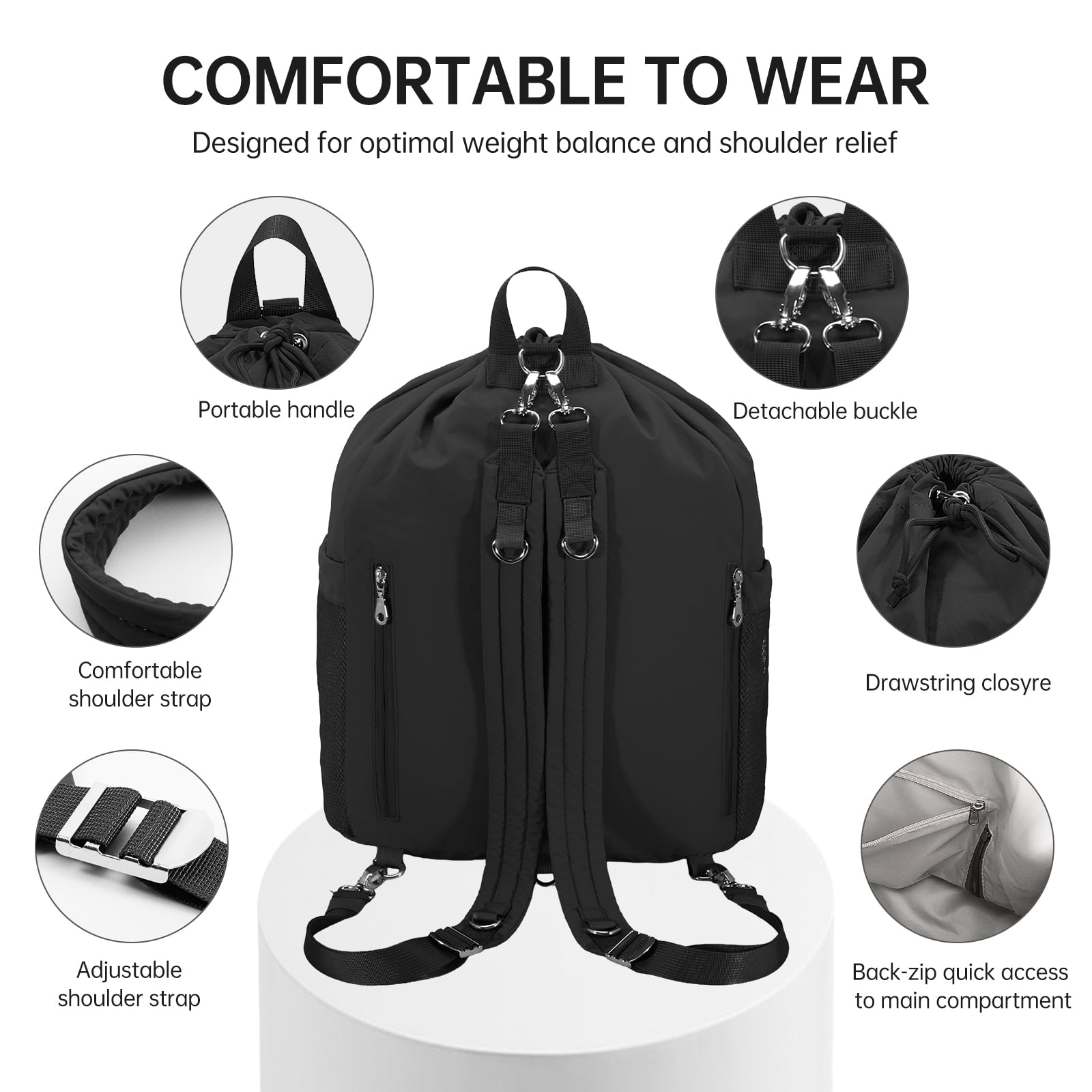HAWEE Drawstring Backpack Sports Gym Bag with Mesh Pocket, Water-Resistant String Beach Sackpack Swim Bag for Women Men - KAMO