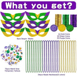 196pcs Mardi Gras Party Kit: Beads, Masks & Decorations - Reusable for Parades, Masquerade Balls - KAMO