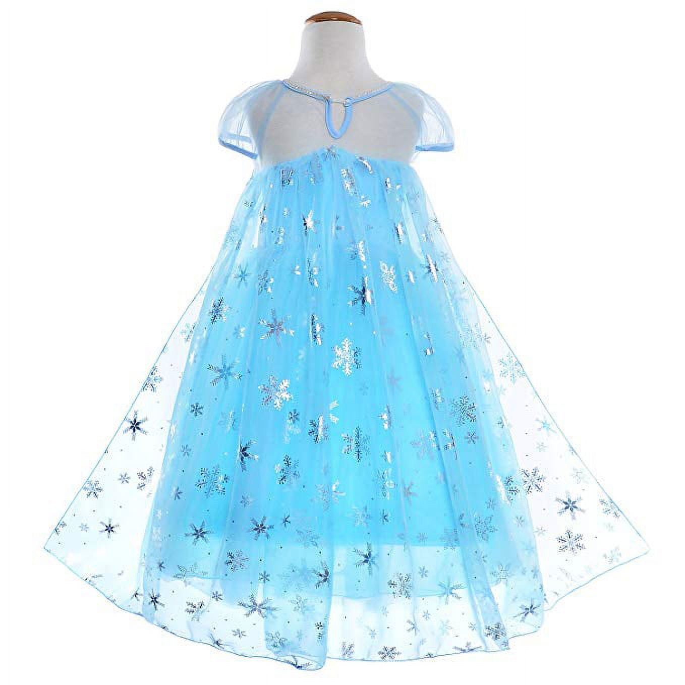 Princess Elsa Costume Party Dress for Kids with Tiara Necklaces and Wand - KAMO