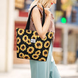 HAWEE Sunflower Tote Bag with Zipper for Women Inside Mesh Pocket Heavy Duty Casual Cloth Shoulder Handbag Outdoors, Sunflower Yellow