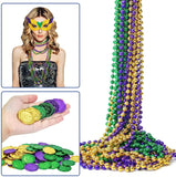 Mardi Gras Beads Necklaces Mask Coins Party Favors Set, 124pcs Mardi Gras Accessories Decorations Bulk for Kids Women Men Parades Carnival Games Toy Masquerade Party Decor Supplies - KAMO