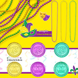 200pcs Mardi Gras Coins & 24pcs Necklaces - Gold/Green/Purple Party Decorations for Parades & Masquerade Favors - KAMO