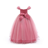 HAWEE Flower Girls Embroidery Lace Bridesmaid Dress Beaded Wedding Party Full Length Dance Gown for Girls 4-14 Years - KAMO