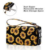 HAWEE Cellphone Wallet for Women Dual Zipper Long Purse with Removable Wristlet, Sunflower Yellow