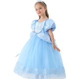 HAWEE Princess Dress Costume for Little Girl Puff Sleeves Blue Fancy Party Cosplay Outfit - KAMO