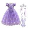 HAWEE Princess Dress for Girl Purple Cosplay Halloween Costume Puff Sleeve Layerd Dresses - KAMO