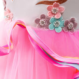 Girls' Unicorn Party Princess Dress Rainbow Tulle Long Wedding Gown Birthday Kids Clothes - KAMO