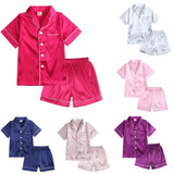 Girls Pajamas Satin Pajama Set Silk Pjs Short Sleeve Sleepwear Loungewear Clothes Set Size 1-13 Years - KAMO