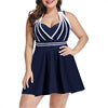 Womens Halter Swimdress Plus Size Two Piece Swimsuit Tankini Set - KAMO