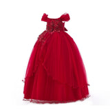 HAWEE Flower Girls Embroidery Lace Bridesmaid Dress Beaded Wedding Party Full Length Dance Gown for Girls 4-14 Years - KAMO
