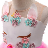 Girls' Unicorn Party Princess Dress Rainbow Tulle Long Wedding Gown Birthday Kids Clothes - KAMO