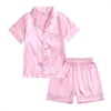 HAWEE Girls Pajamas Satin Pajama Set Silk Pjs Short Sleeve Sleepwear Loungewear Clothes Set Size 1-13 Years - KAMO