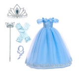 HAWEE Princess Dress for Girls, Halloween Cosplay Costume Toddler Off the Shoulder Blue Fancy Outfit - KAMO