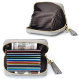 HAWEE RFID Credit Card Wallet for Women Accordion Genuine Leather 15 Slots Case Card Holder Tassel Pendant, Black