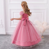 HAWEE Flower Girls Embroidery Lace Bridesmaid Dress Beaded Wedding Party Full Length Dance Gown for Girls 4-14 Years - KAMO