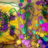 200pcs Mardi Gras Coins & 24pcs Necklaces - Gold/Green/Purple Party Decorations for Parades & Masquerade Favors - KAMO