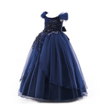 HAWEE Flower Girls Embroidery Lace Bridesmaid Dress Beaded Wedding Party Full Length Dance Gown for Girls 4-14 Years - KAMO