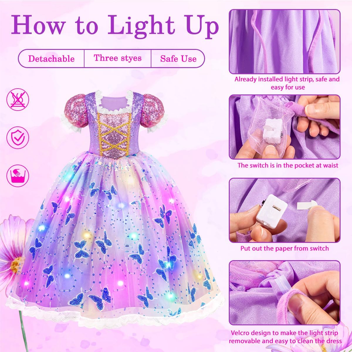 Meland Princess Dresses for Girls - Light Up Princess Costume for Lit KAMO Meland Princess Dresses for Girls - Light Up Princess Costume for Lit KAMO