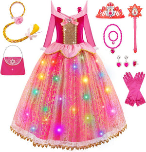 Princess Dresses for Girls - Light Up Princess Dress Up for Girls 3-8 Year Old, Costume for Girls Halloween Birthday - KAMO