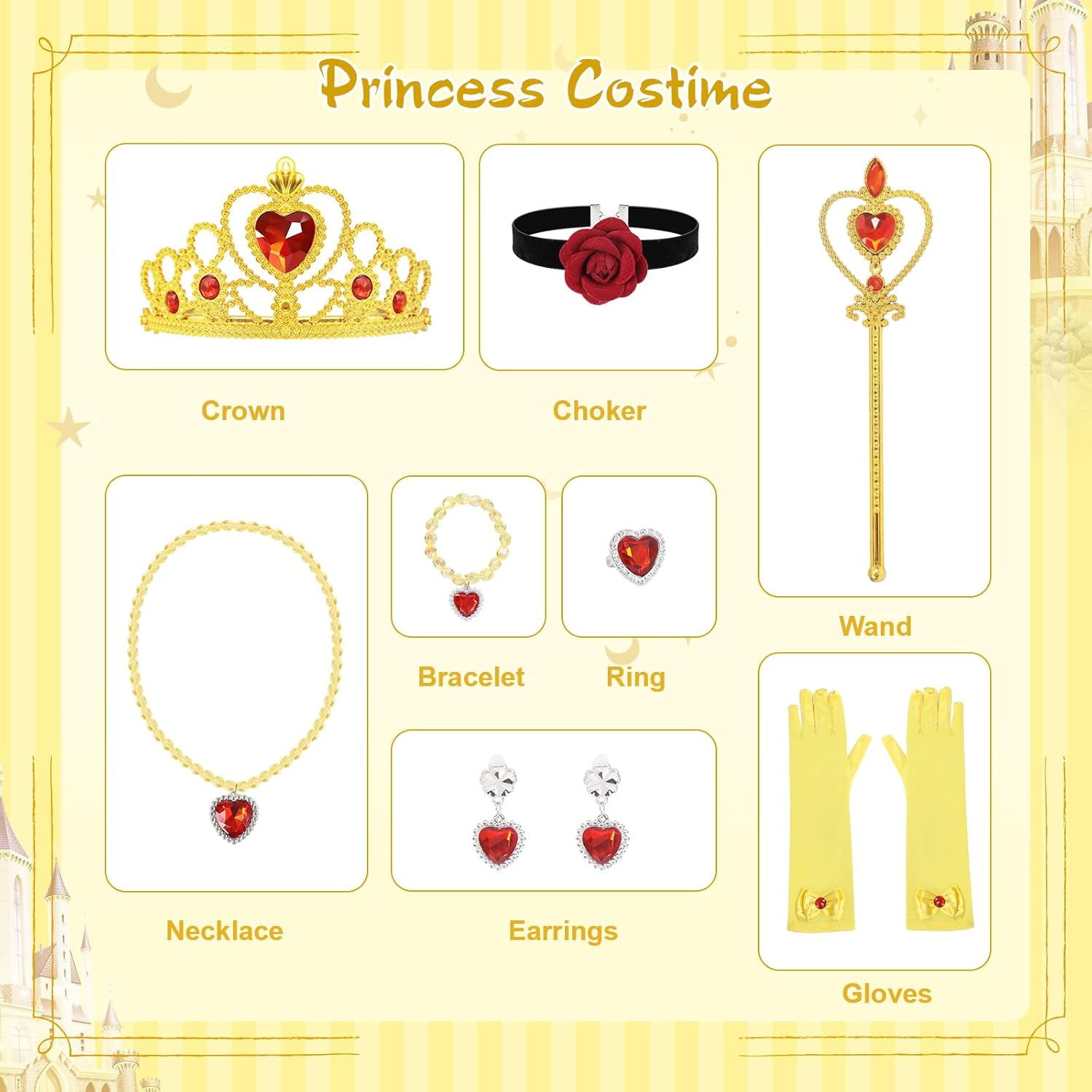 Princess Dresses for Girls, Princess Costume for Girls with Crown, 11Pcs Princess Dress Up for Girls Toddler Age 3-8 - KAMO