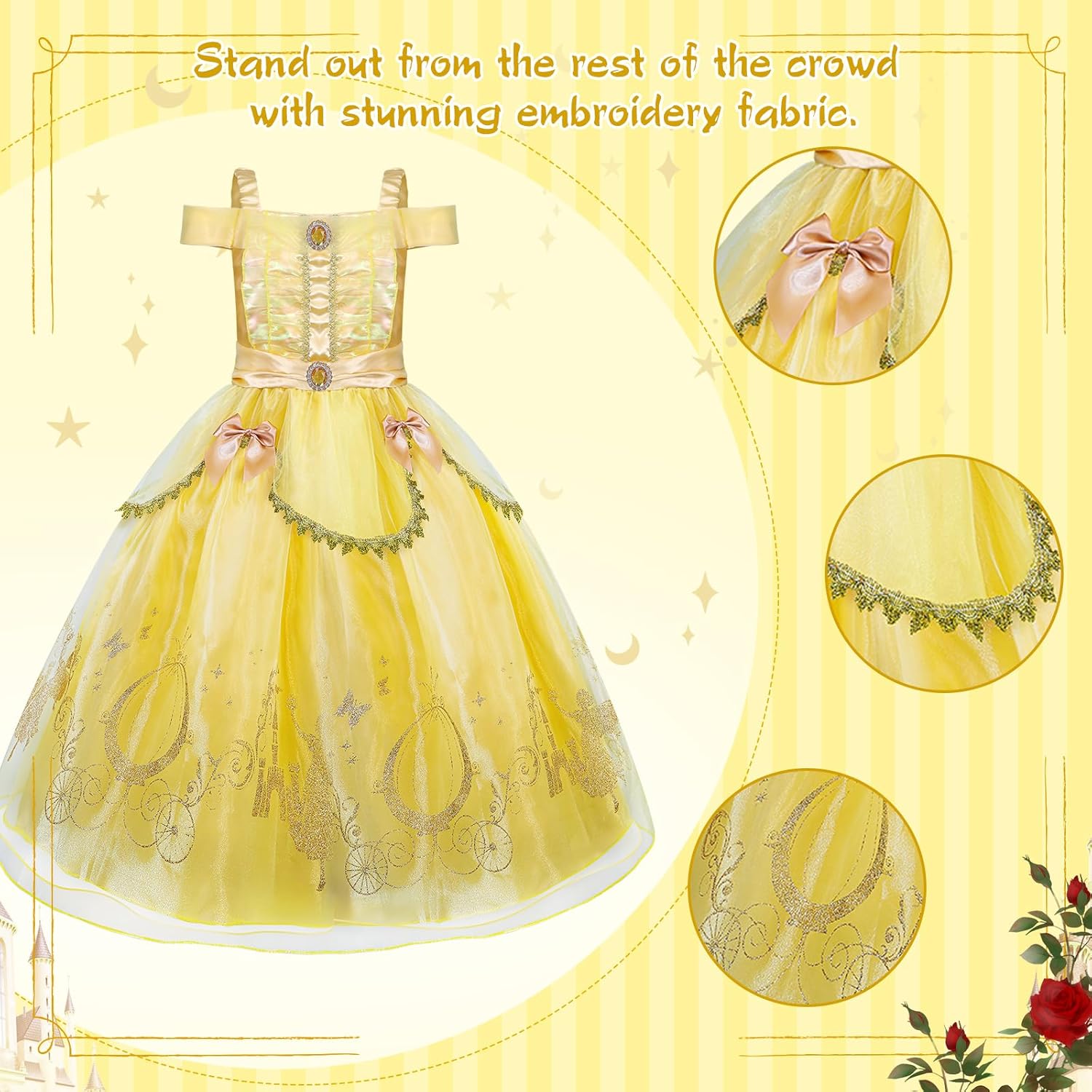 Princess Dresses for Girls, Princess Costume for Girls with Crown, 11Pcs Princess Dress Up for Girls Toddler Age 3-8 - KAMO