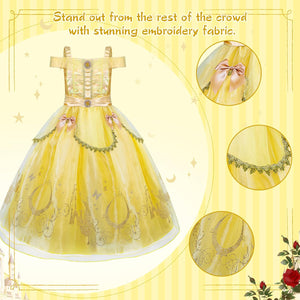 Princess Dresses for Girls, Princess Costume for Girls with Crown, 11Pcs Princess Dress Up for Girls Toddler Age 3-8 - KAMO