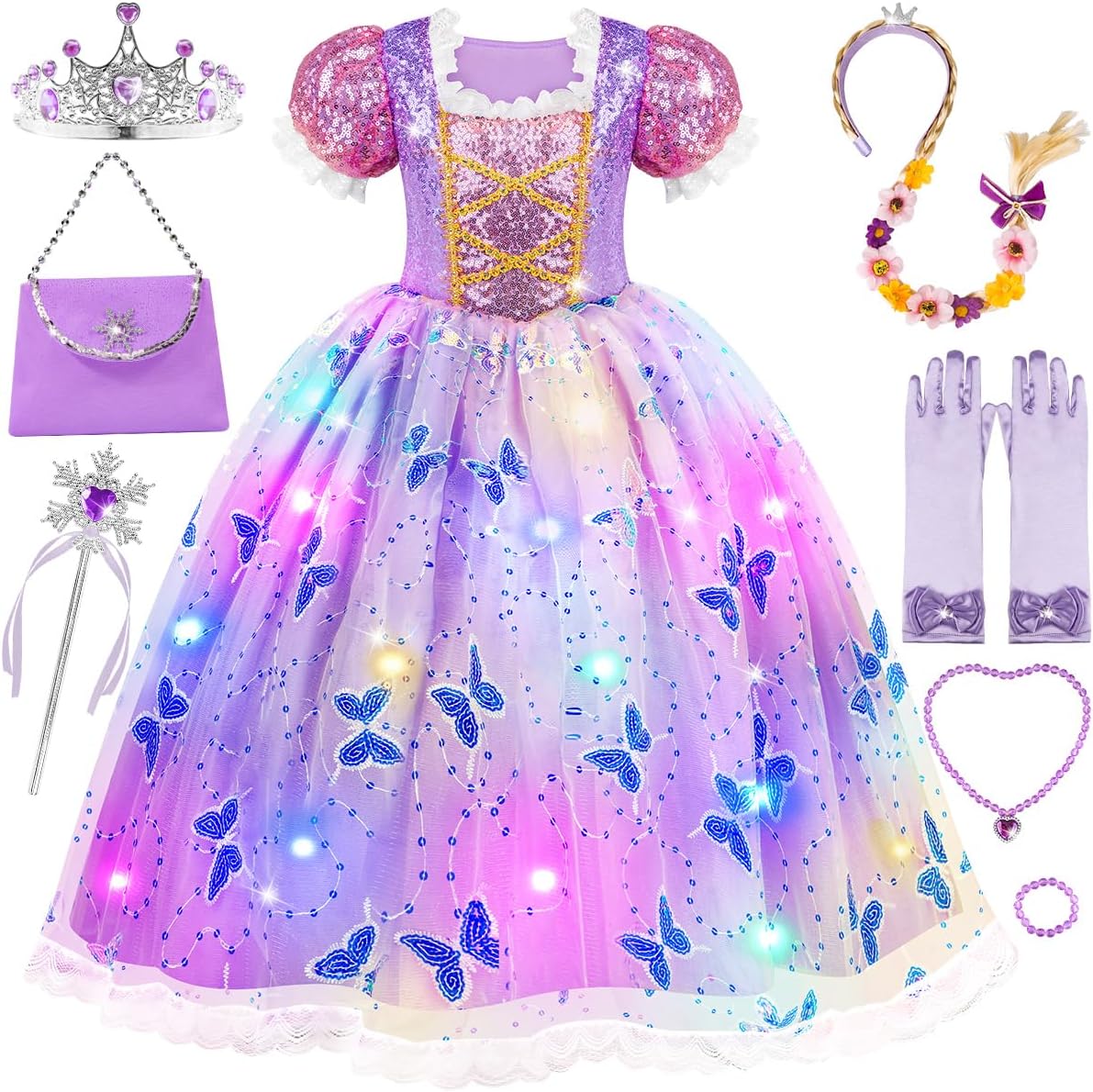 Princess Dresses for Girls - Light Up Princess Costume for Little Girls, Halloween Costumes for Girls Toddler Age 3-8 - KAMO