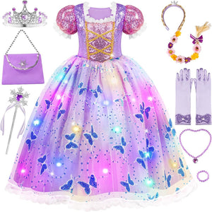 Princess Dresses for Girls - Light Up Princess Costume for Little Girls, Halloween Costumes for Girls Toddler Age 3-8 - KAMO