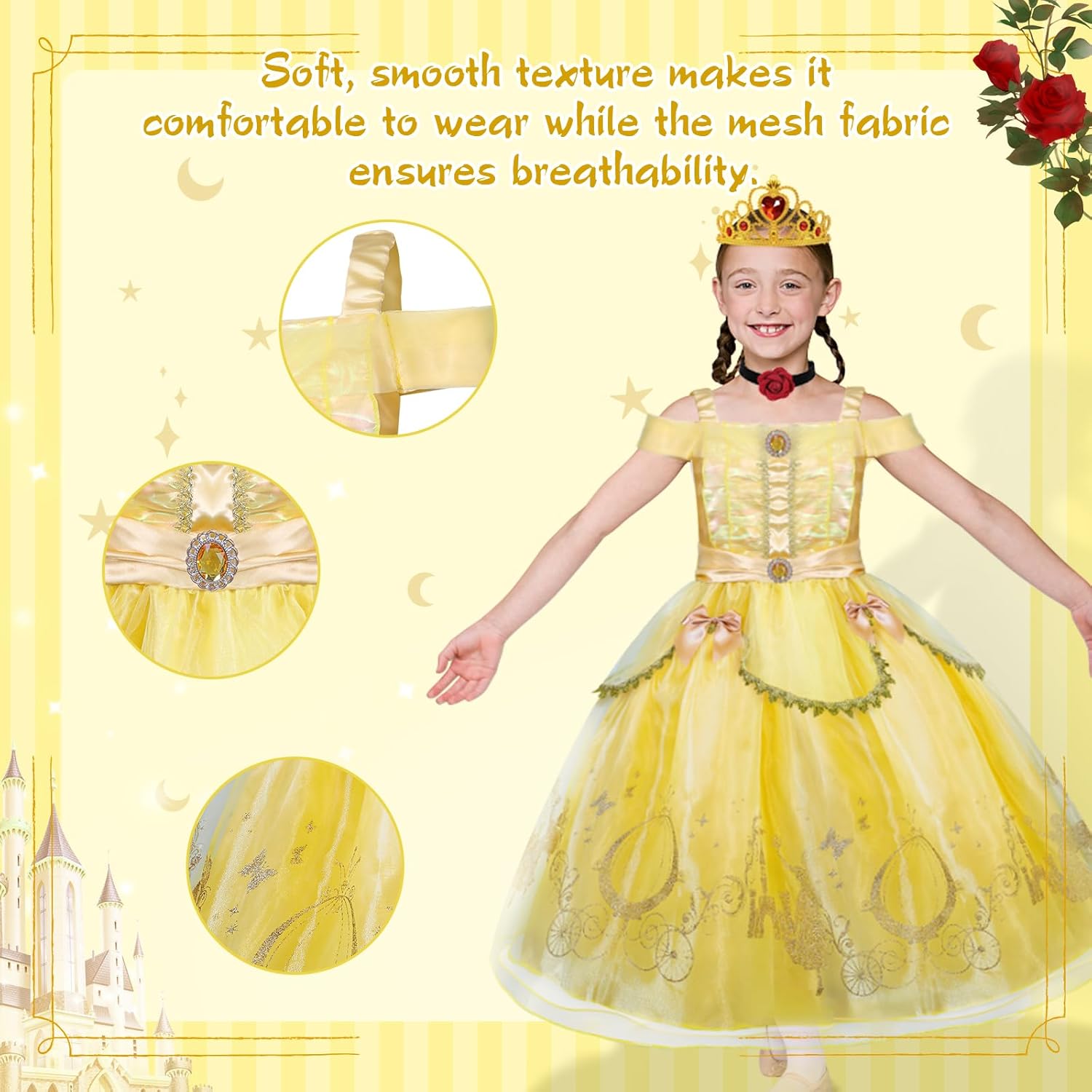 Princess Dresses for Girls, Princess Costume for Girls with Crown, 11Pcs Princess Dress Up for Girls Toddler Age 3-8 - KAMO