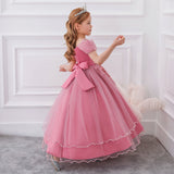 HAWEE Flower Girls Embroidery Lace Bridesmaid Dress Beaded Wedding Party Full Length Dance Gown for Girls 4-14 Years - KAMO