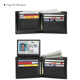 HAWEE Slim Billfold Wallet for Men RFID Blocking Genuine Leather Scan Proof 10 Card Slots with ID Window Flap, Black